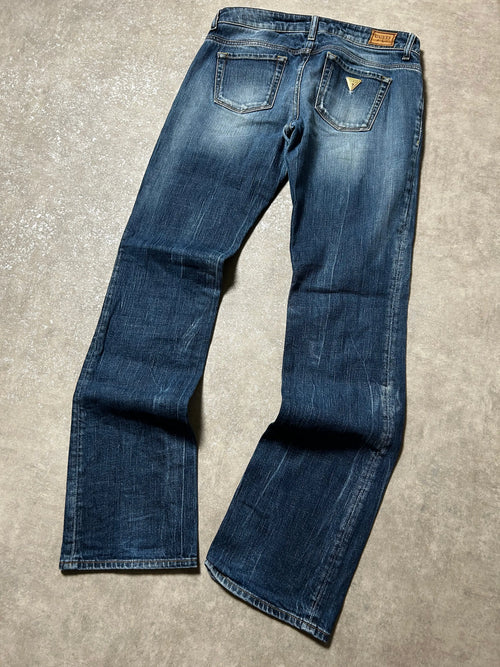 Vintage Guess Damen-Jeans Bootcut Low Waist Golden Logo – Dunkelblau