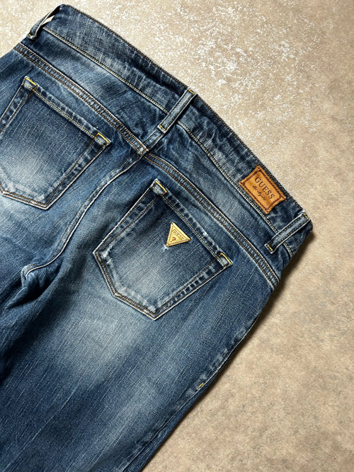 Vintage Guess Damen-Jeans Bootcut Low Waist Golden Logo – Dunkelblau – Rückansicht