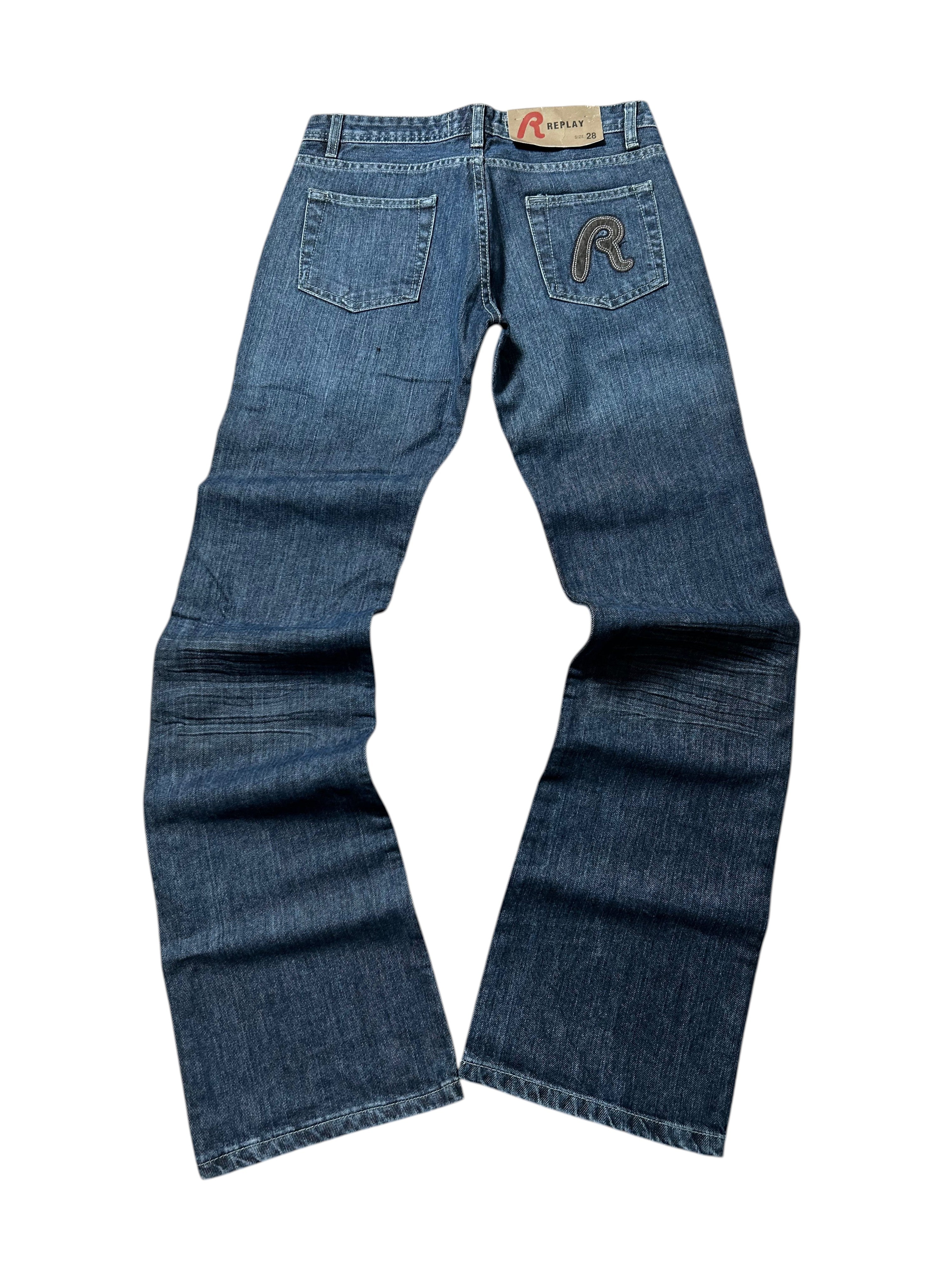 Vintage Replay Damen-Jeans Bootcut Low Waist Leather R – Dunkelblau