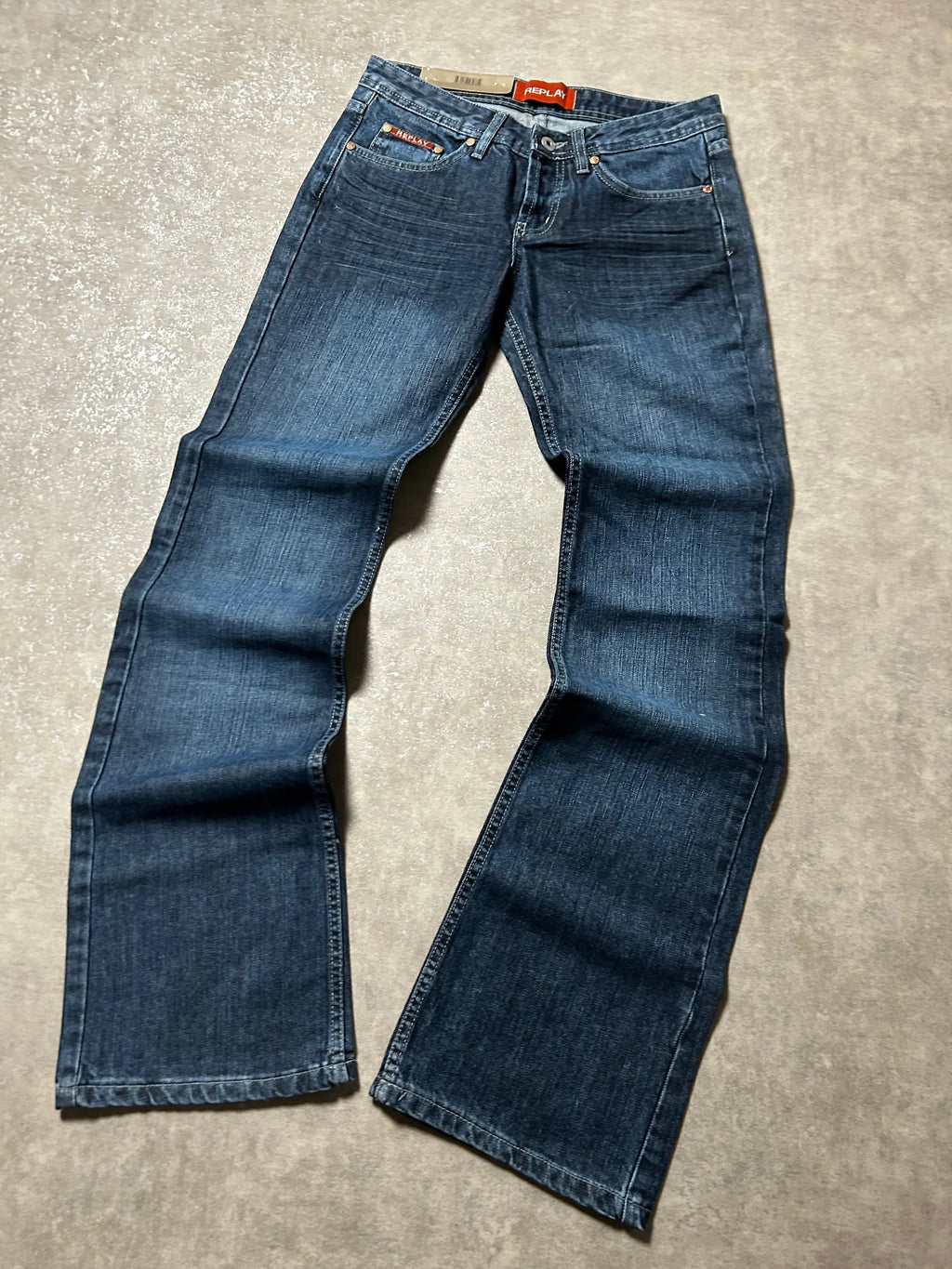 Vintage Replay Damen-Jeans Bootcut Low Waist Leather R – Dunkelblau – Detailansicht