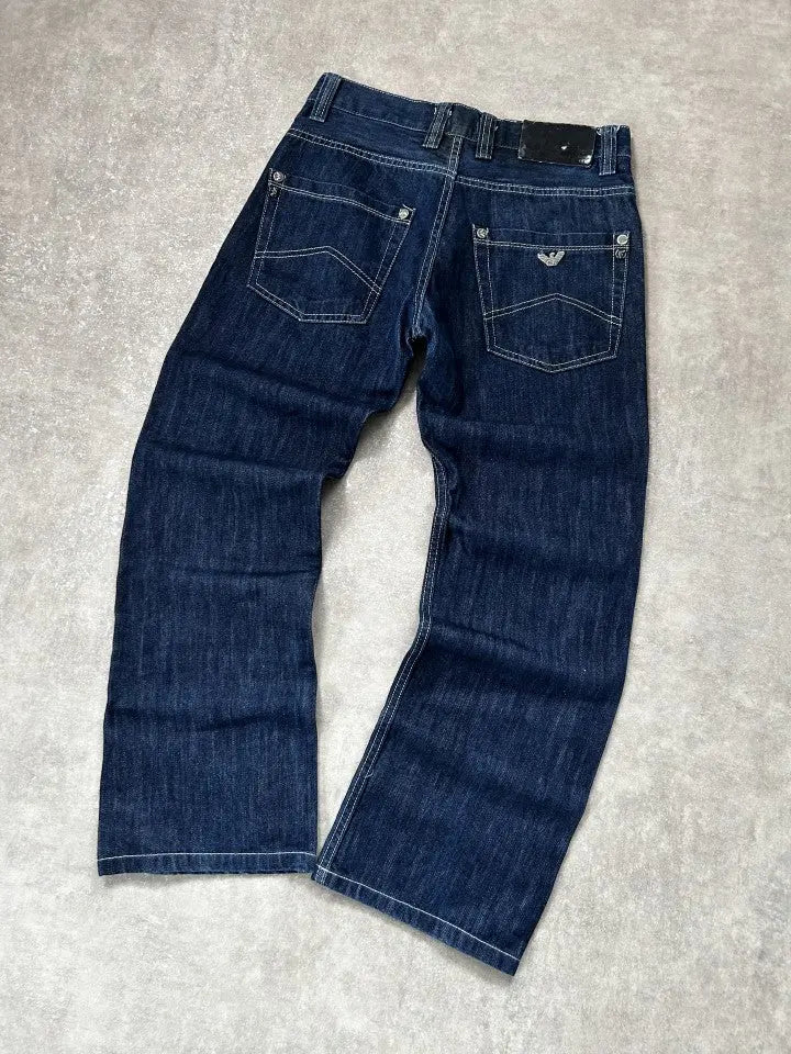 Vintage Emporio Armani Herren-Jeans Straight Leg Marineblau – S-M