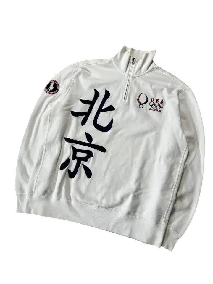 Vintage Ralph Lauren USA Olympic Quarter-Zip Weiß Beijing – XL