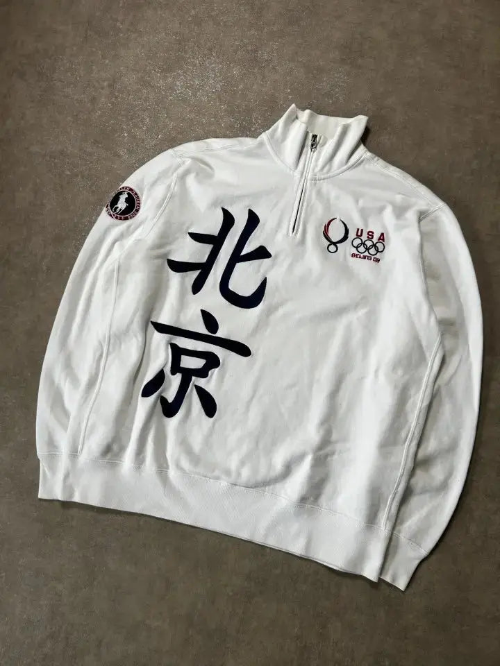 Vintage Ralph Lauren USA Olympic Quarter-Zip Weiß Beijing – XL