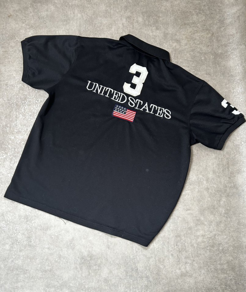Vintage Polo Ralph Lauren Herren Poloshirt – USA Team Edition Schwarz Big Pony #3 | Moda de Clase