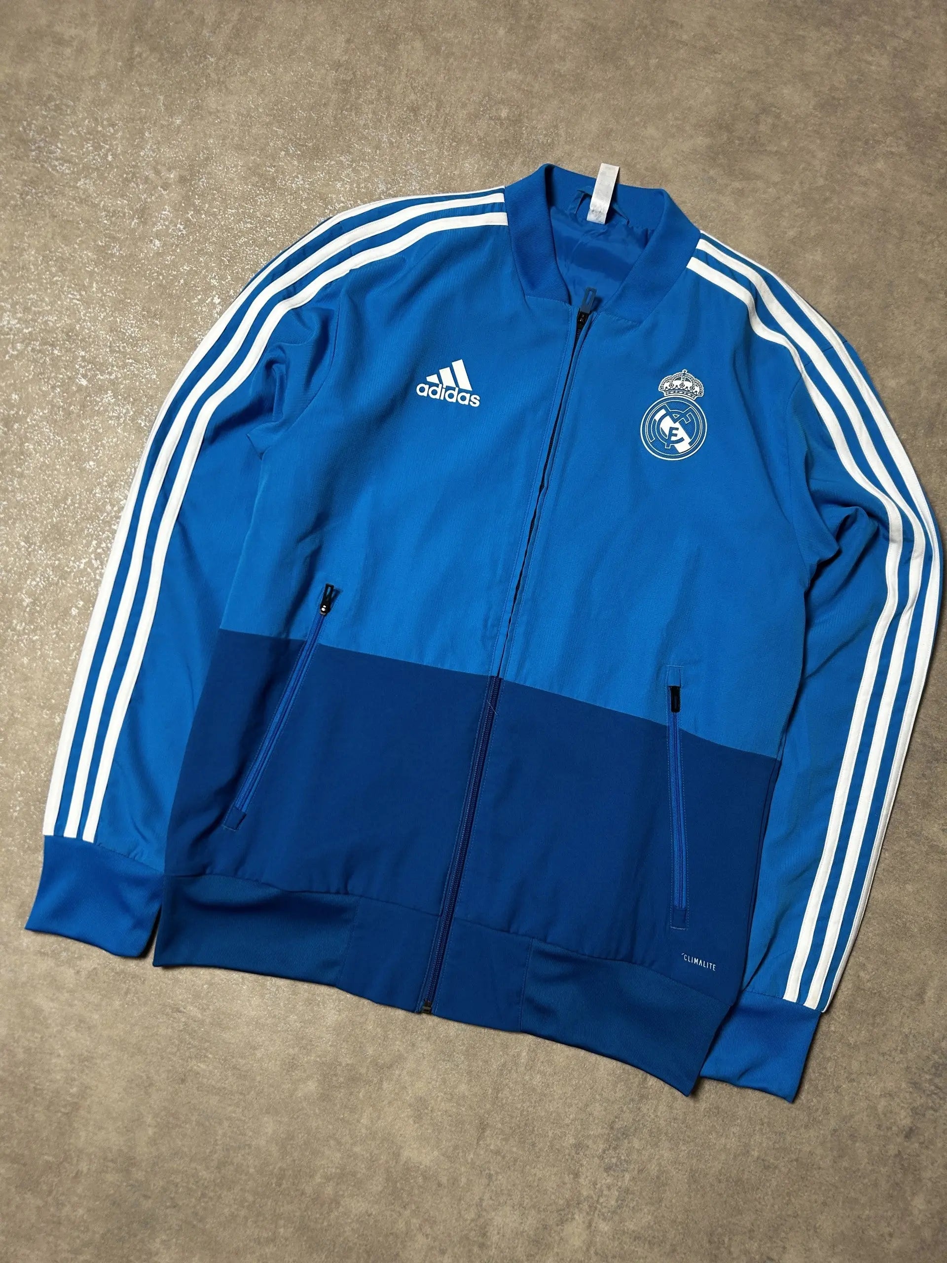 Vintage Adidas Real Madrid Trainingsjacke Blau – Klassische Drei Streifen | Größe S