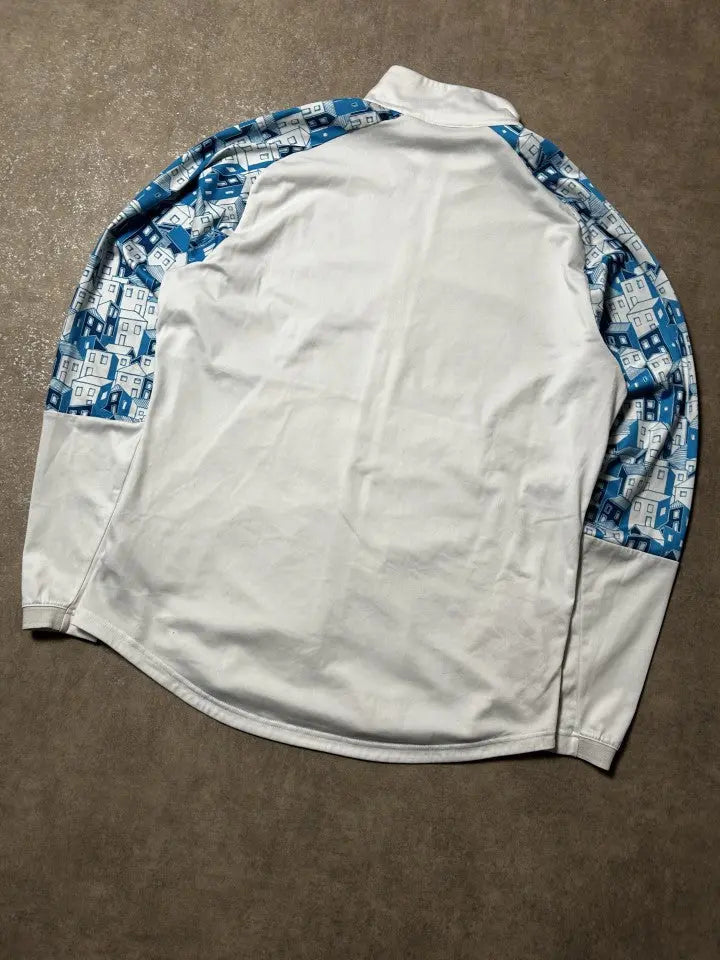 Vintage Puma Olympique Marseille Trainingsjacke Weiß – Blauer Musterdetail | Größe XL – Detailansicht