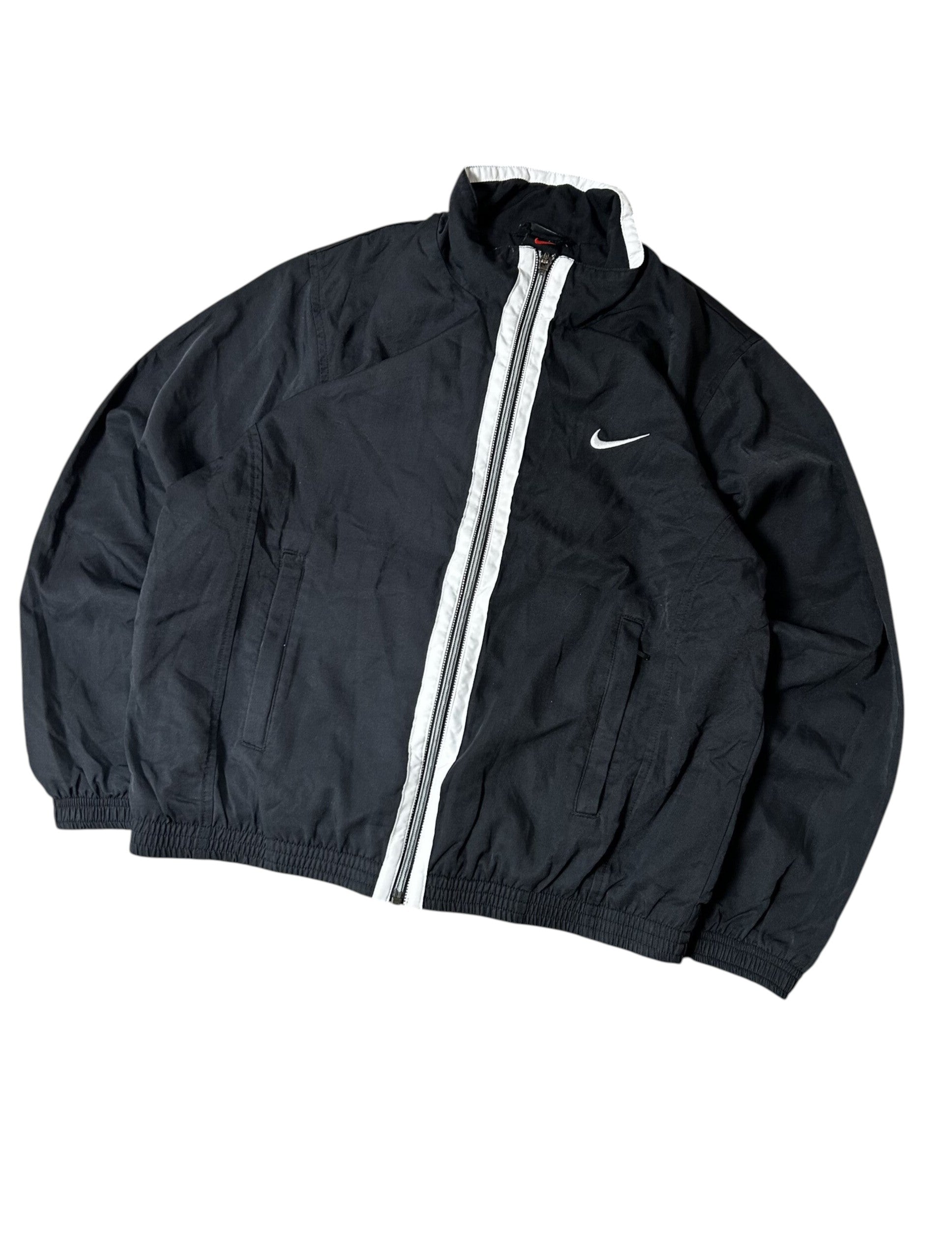 Vintage Nike Herren Trainingsjacke Vollreißverschluss Windbreaker Schwarz Weißes Streifendetail