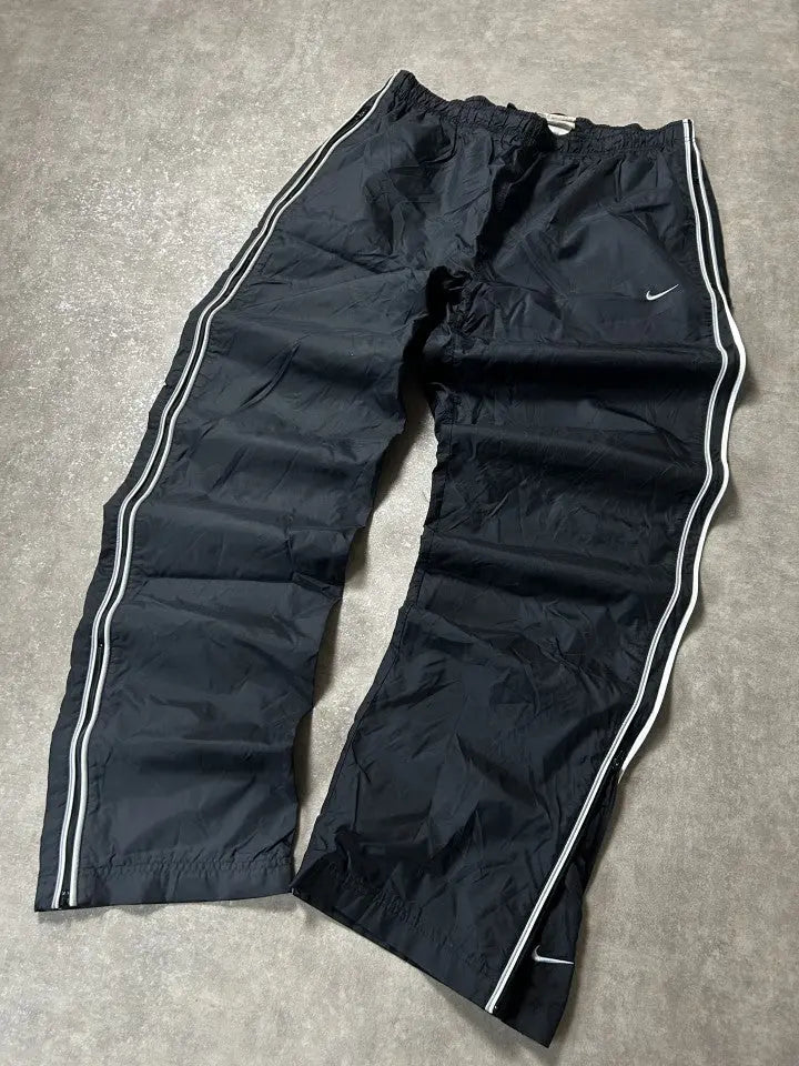 Vintage Nike Trackpants Schwarz Silber/Weiß Seitenstreifen – XL