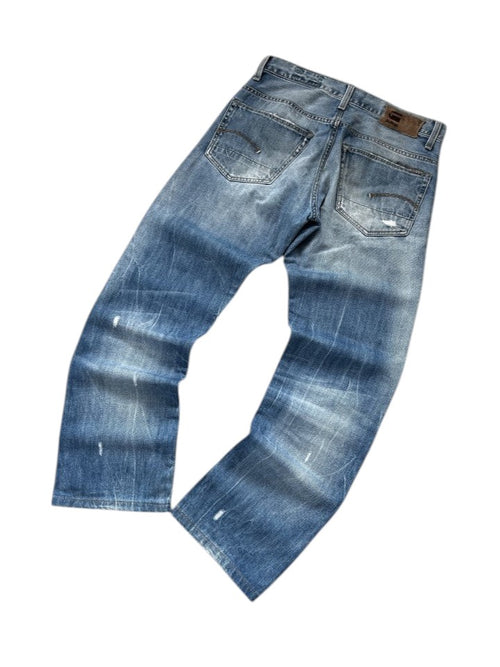 Vintage G-Star RAW 3301 Herren-Jeans Straight Fit Hellblau Ripped – S – Detailansicht