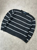 Vintage Ralph Lauren Strickpullover Grau Blau/Weiß Streifen – L