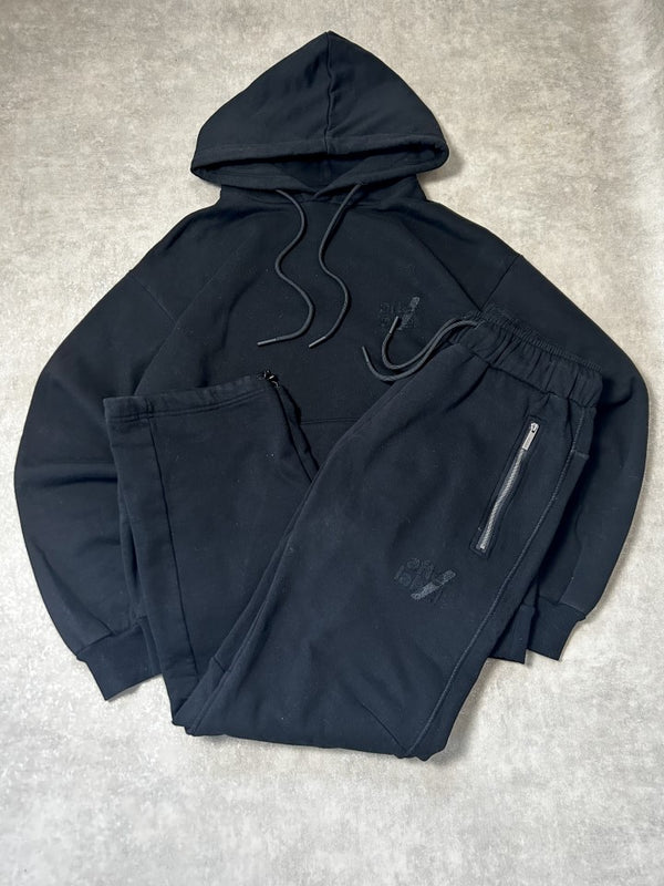 Vintage After Label Trainingsanzug Schwarz – Silberner Zip Detail | Größe L