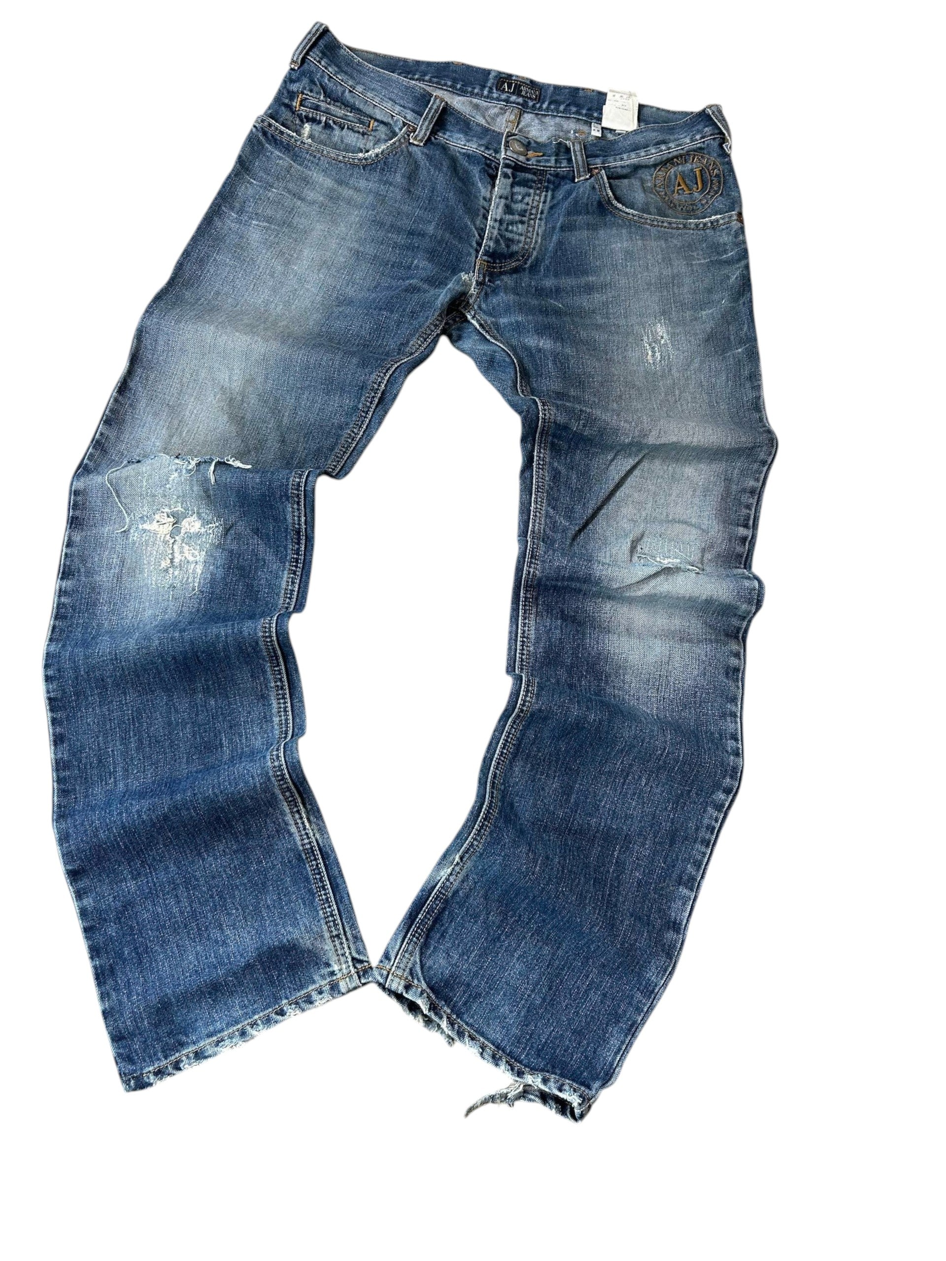Armani Jeans Distressed Straight Fit Vorderseite ausgefranster Saum Distressed-Details Fading
