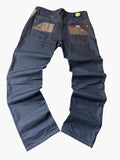 Gucci Arkansas Straight Fit Jeans Dark Navy Rückseite GG-Monogramm Canvas Taschen Web-Streifen goldener Knopf