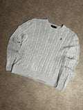Vintage Polo Ralph Lauren Zopfmuster-Strickpullover Grau – Klassischer Rundhalsausschnitt | Größe M