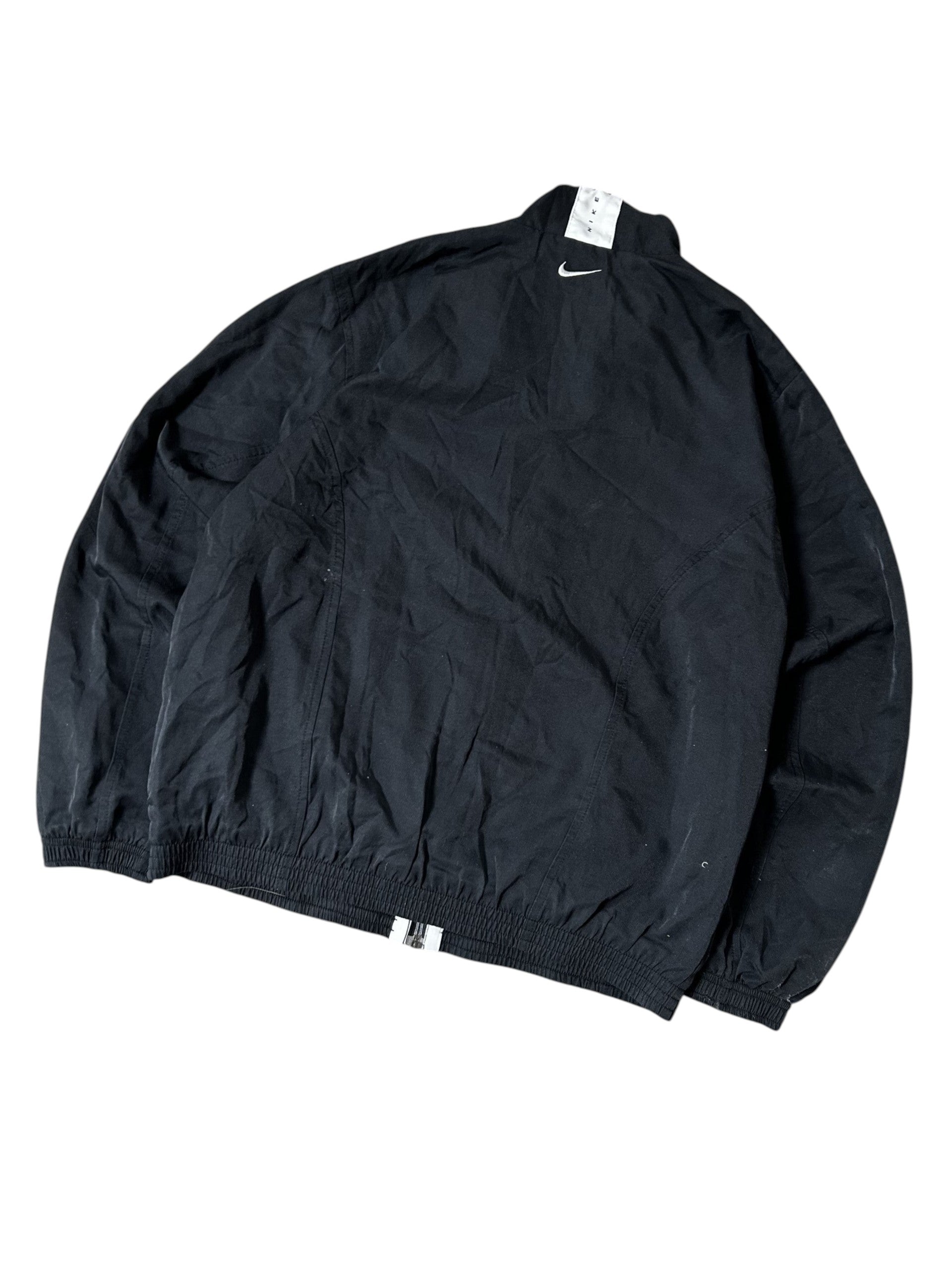 Vintage Nike Herren Trainingsjacke Vollreißverschluss Windbreaker Schwarz Weißes Streifendetail – Detailansicht