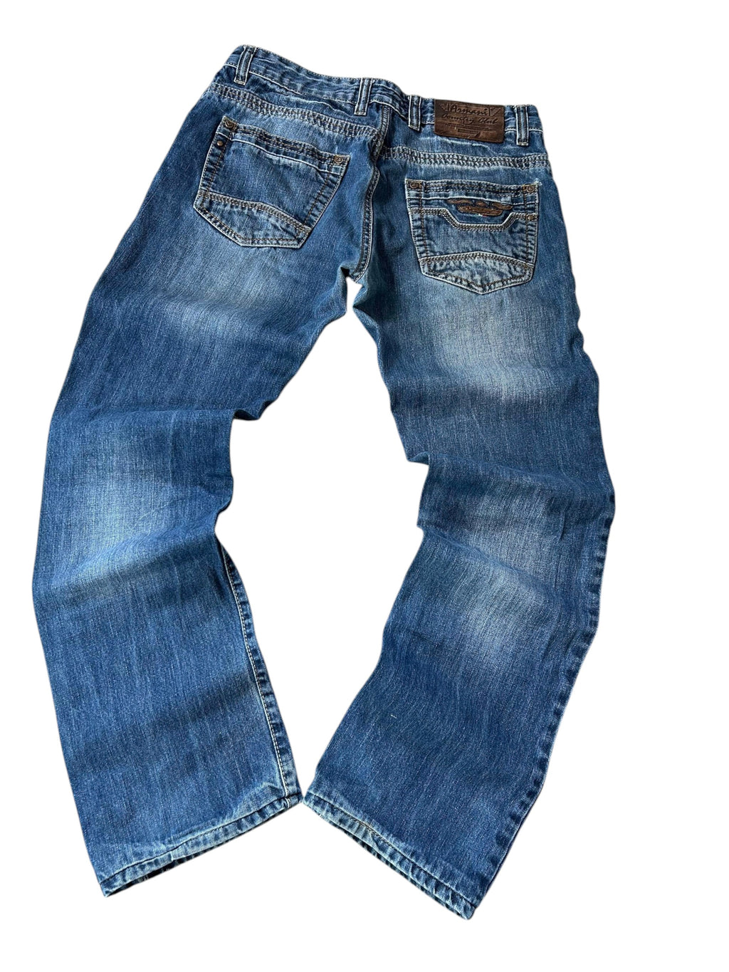 Armani Jeans Medium Blue Rückseite Bootcut Leder-Patch Waschung Doppeltasche