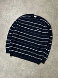 Vintage Lacoste Strickpullover Marineblau Gelb/Weiß Streifen – L