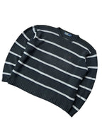 Vintage Ralph Lauren Strickpullover Grau Blau/Weiß Streifen – L