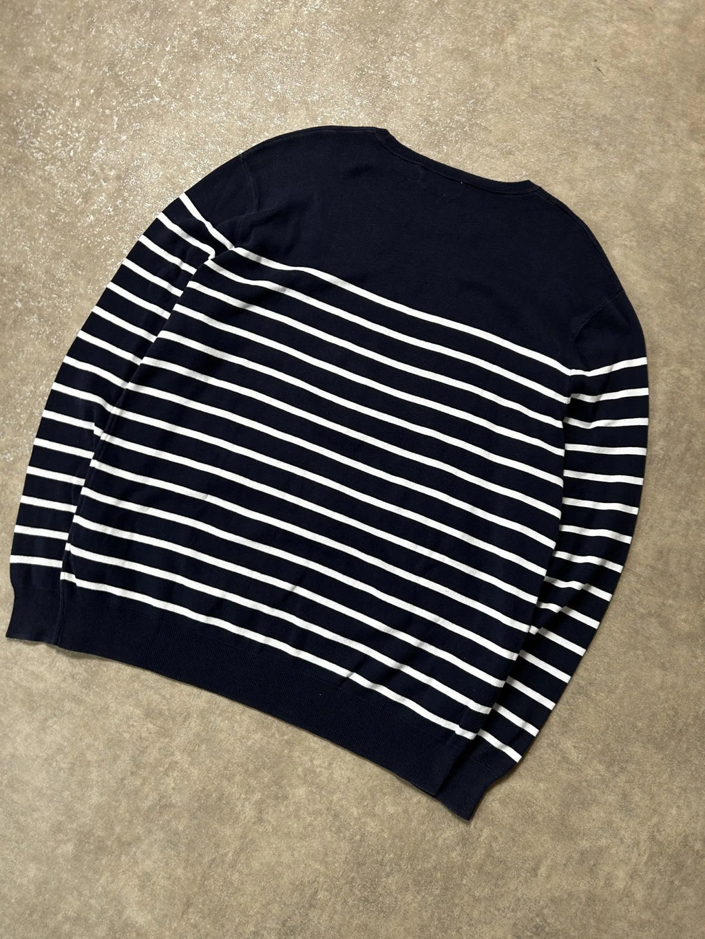 Vintage Ralph Lauren Leichter Pullover Marineblau Weiß Streifen – L – Detailansicht
