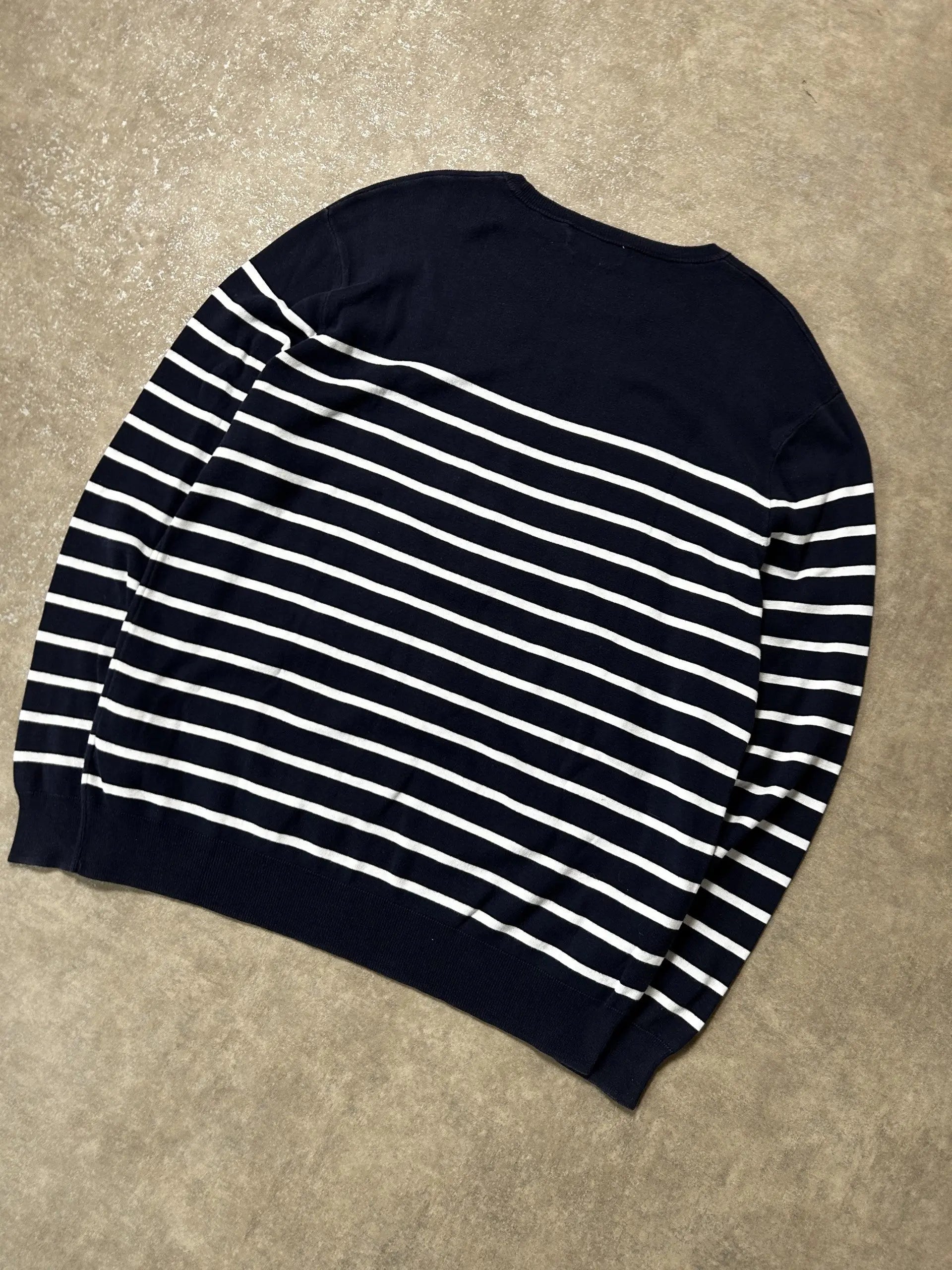 Vintage Ralph Lauren Leichter Pullover Marineblau Weiß Streifen – L – Detailansicht