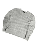 Vintage Polo Ralph Lauren Zopfmuster-Strickpullover Grau – Klassischer Rundhalsausschnitt | Größe M