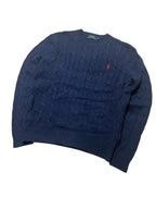 Vintage Ralph Lauren Zopfmuster Strickpullover Marineblau Rot Pony Logo – S