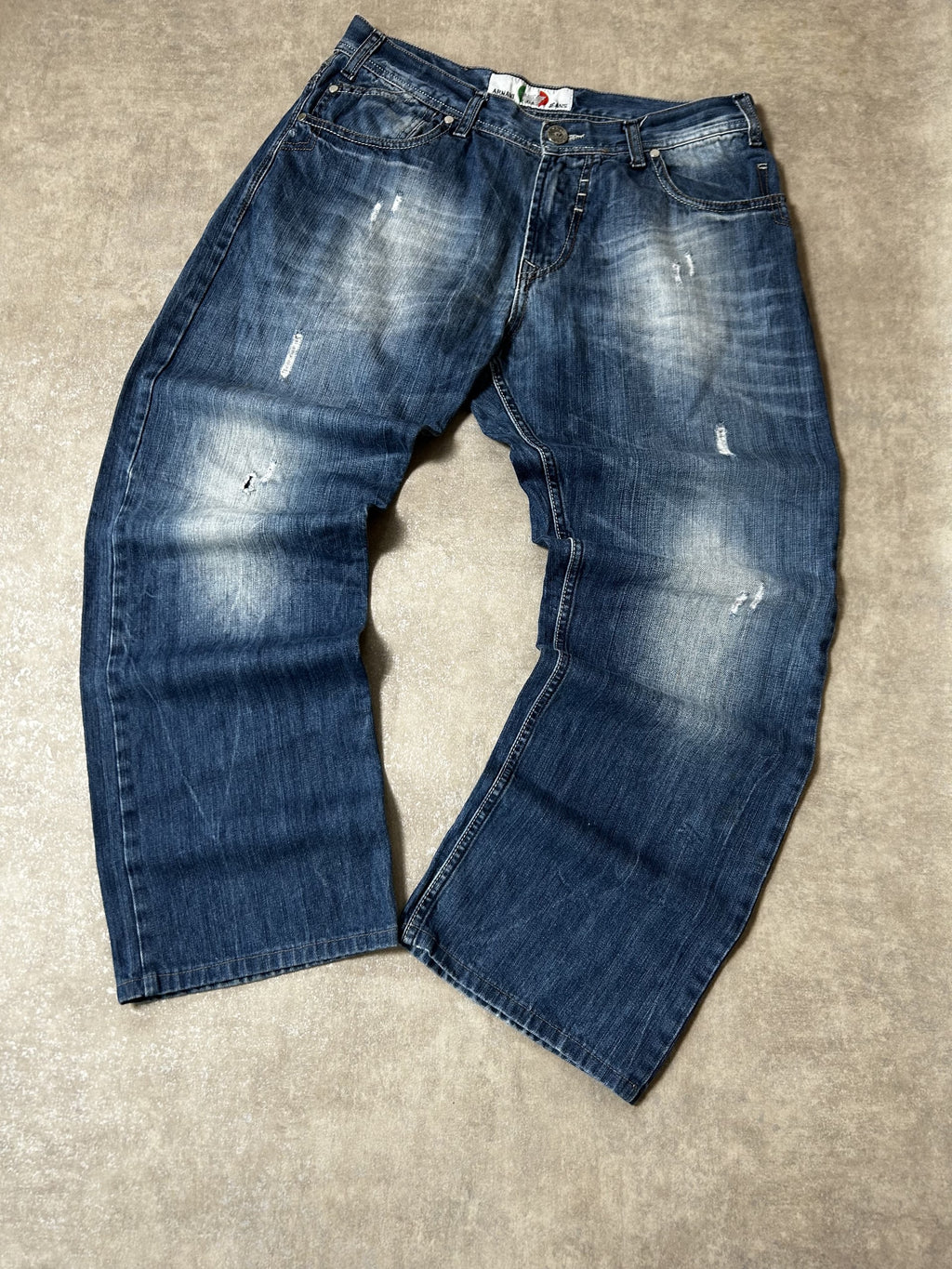 Vintage Armani Jeans Herren-Jeans Baggy Straight Fit Used Look Marineblau – Detailansicht