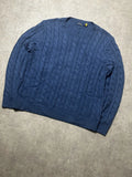 Vintage Ralph Lauren Zopfmuster Strickpullover Marineblau Pony Logo – L