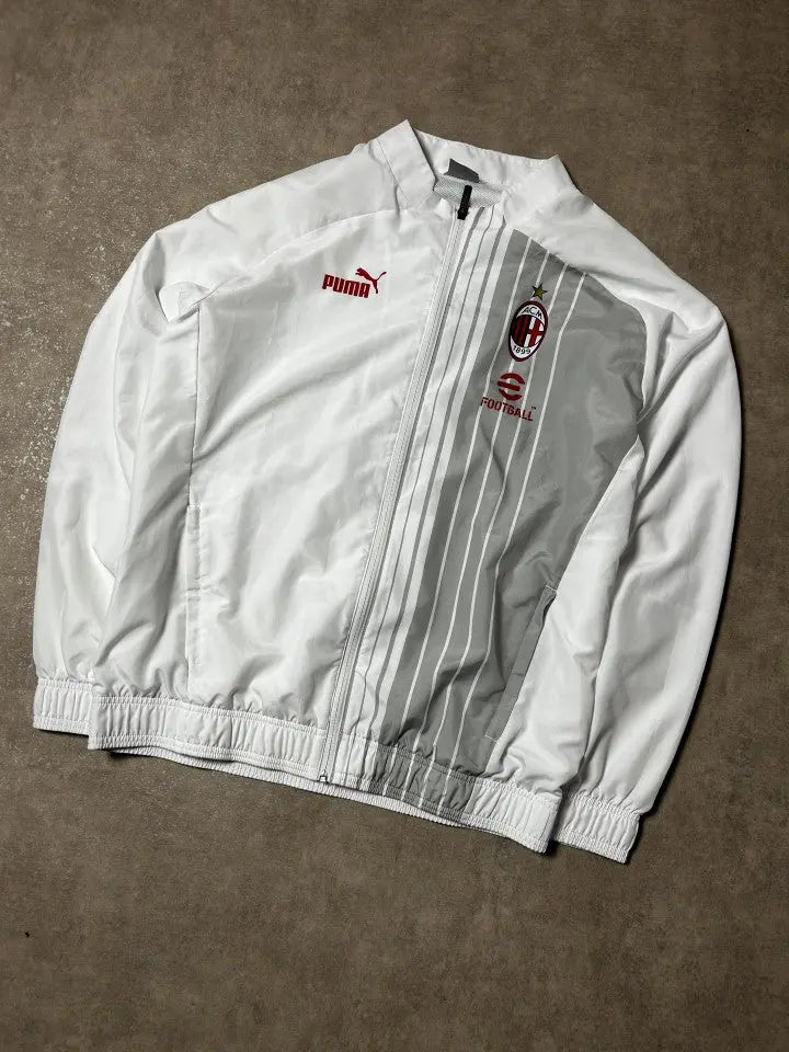 Vintage Puma AC Milan Trainings Jacke Weiß Offizielle Fußball Ausrüstung – M