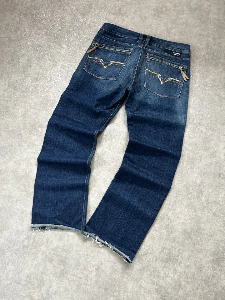 Vintage Diesel Herren-Jeans Straight Baggy Fit Dunkelblau – S-M