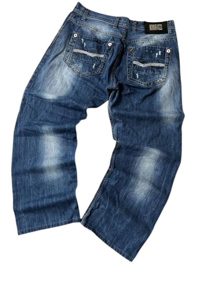 Vintage Armani Jeans Herren-Jeans Baggy Straight Fit Used Look Marineblau
