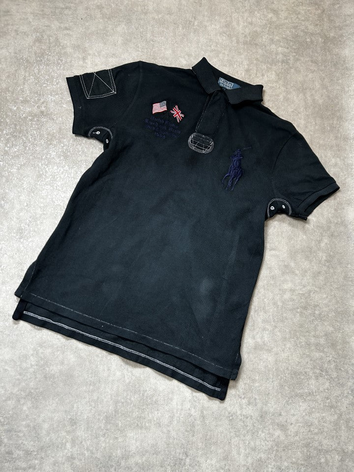 Vintage Polo Ralph Lauren Herren Poloshirt – USA GB Edition Schwarz Kontrastnähte | Moda de Clase