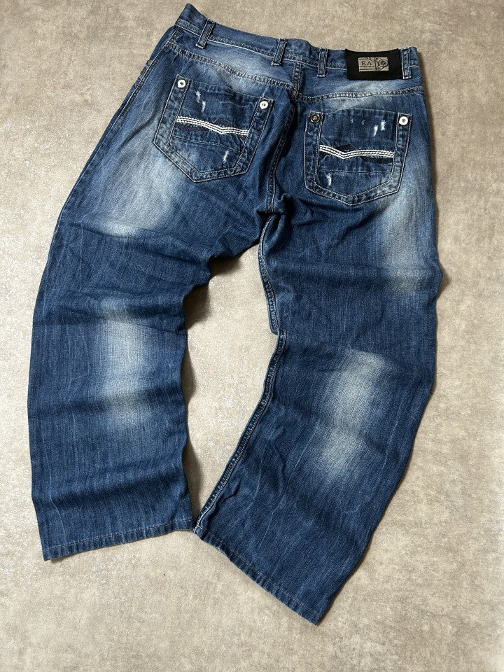 Vintage Armani Jeans Herren-Jeans Baggy Straight Fit Used Look Marineblau