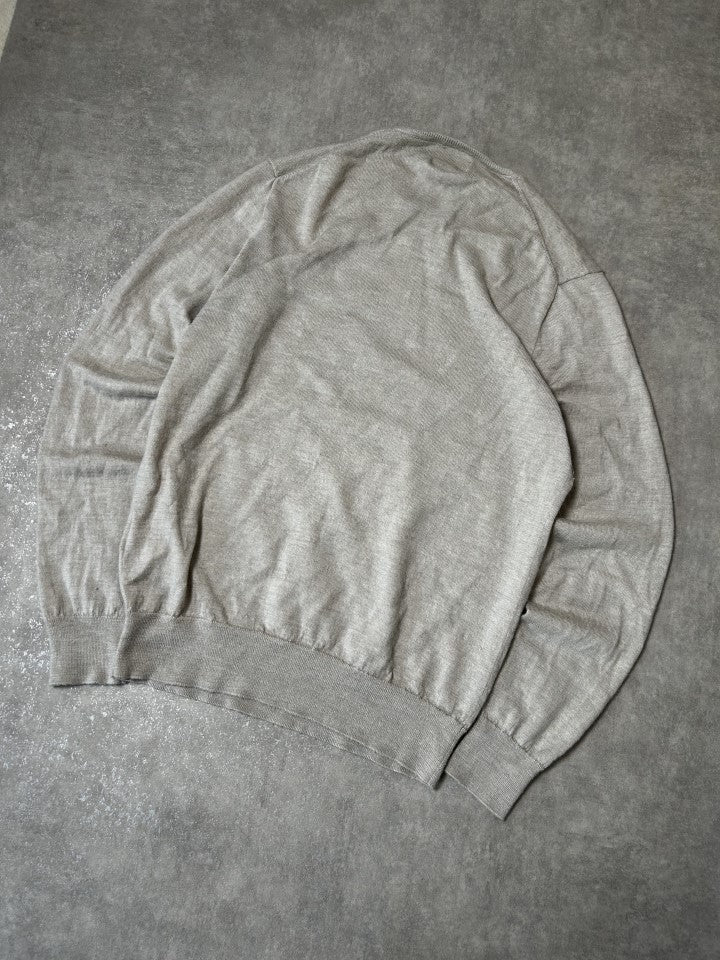 Vintage Polo Ralph Lauren Herren Pullover Slim Fit Merino Rundhals Creme – Detailansicht