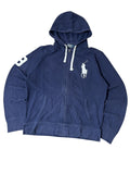 Vintage Polo Ralph Lauren Herren Big Pony Zip Hoodie Vollreißverschluss Marineblau Sommergewicht