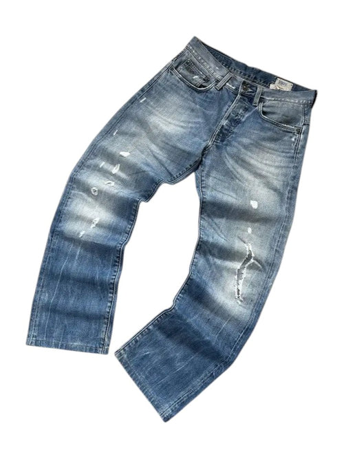 Vintage G-Star RAW 3301 Herren-Jeans Straight Fit Hellblau Ripped – S