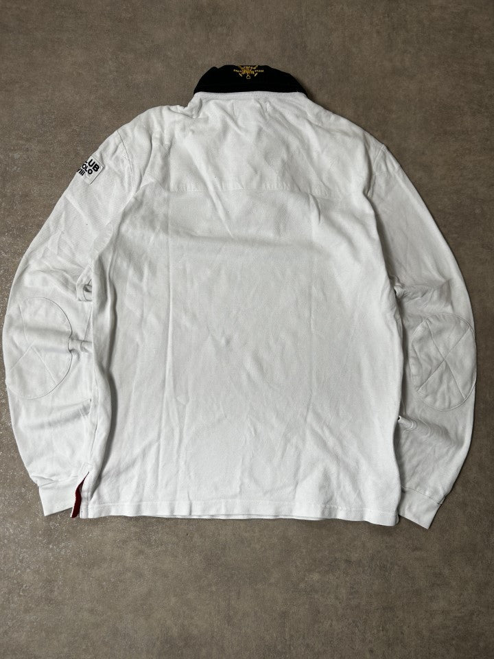 Vintage Polo Ralph Lauren Herren Rugby Polo Mercer Club MMVIII Langarm Weiß – Detailansicht