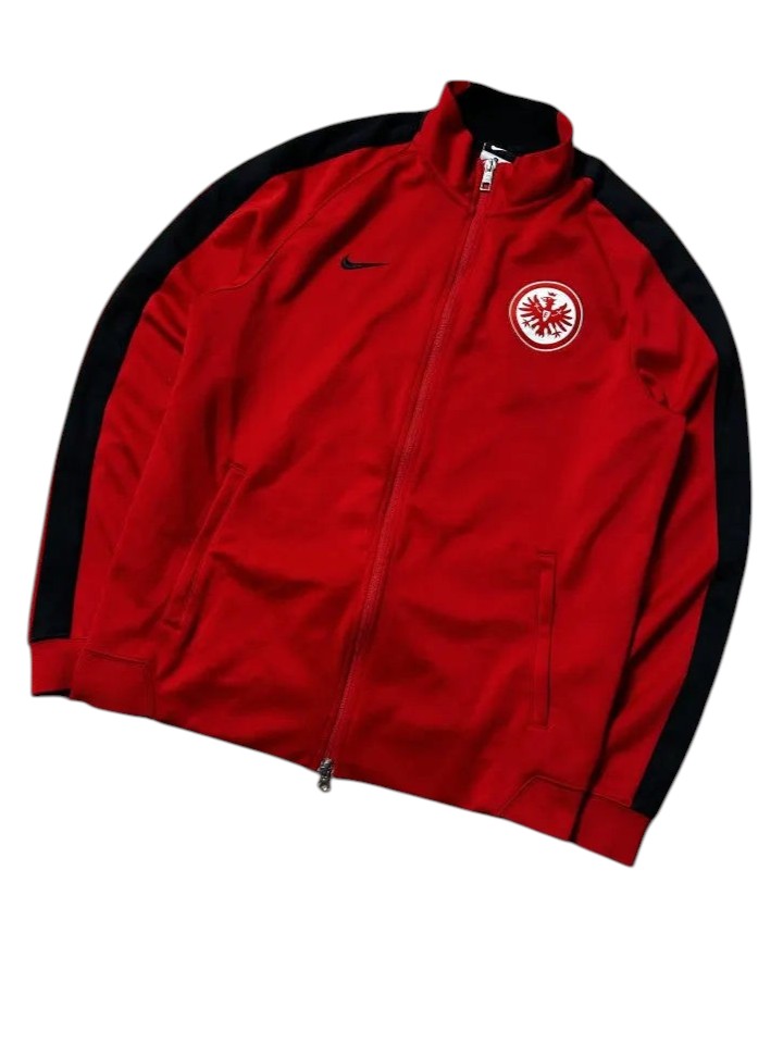 Vintage Eintracht Frankfurt Trainingsjacke Rot – Schwarzer Streifendetail | Größe L