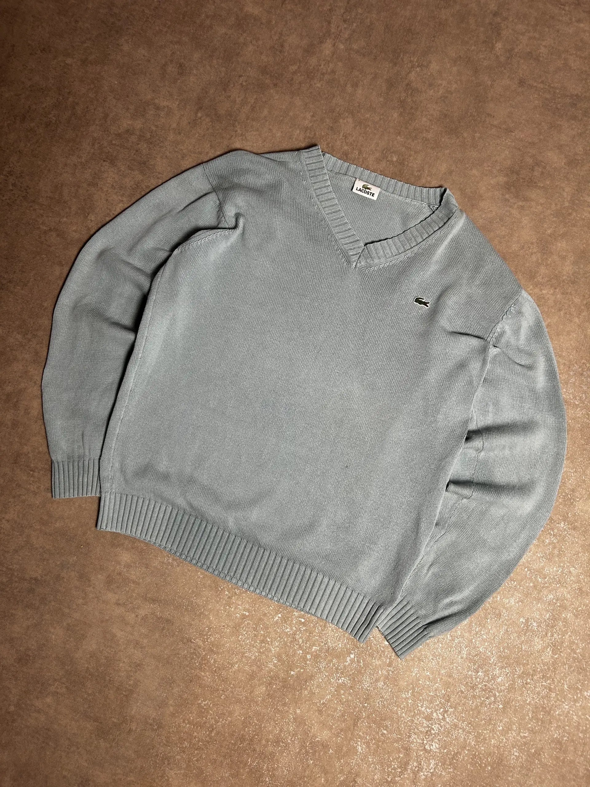 Vintage Lacoste Baumwoll-Pullover Hellblau – V-Ausschnitt Klassisch | Größe 4