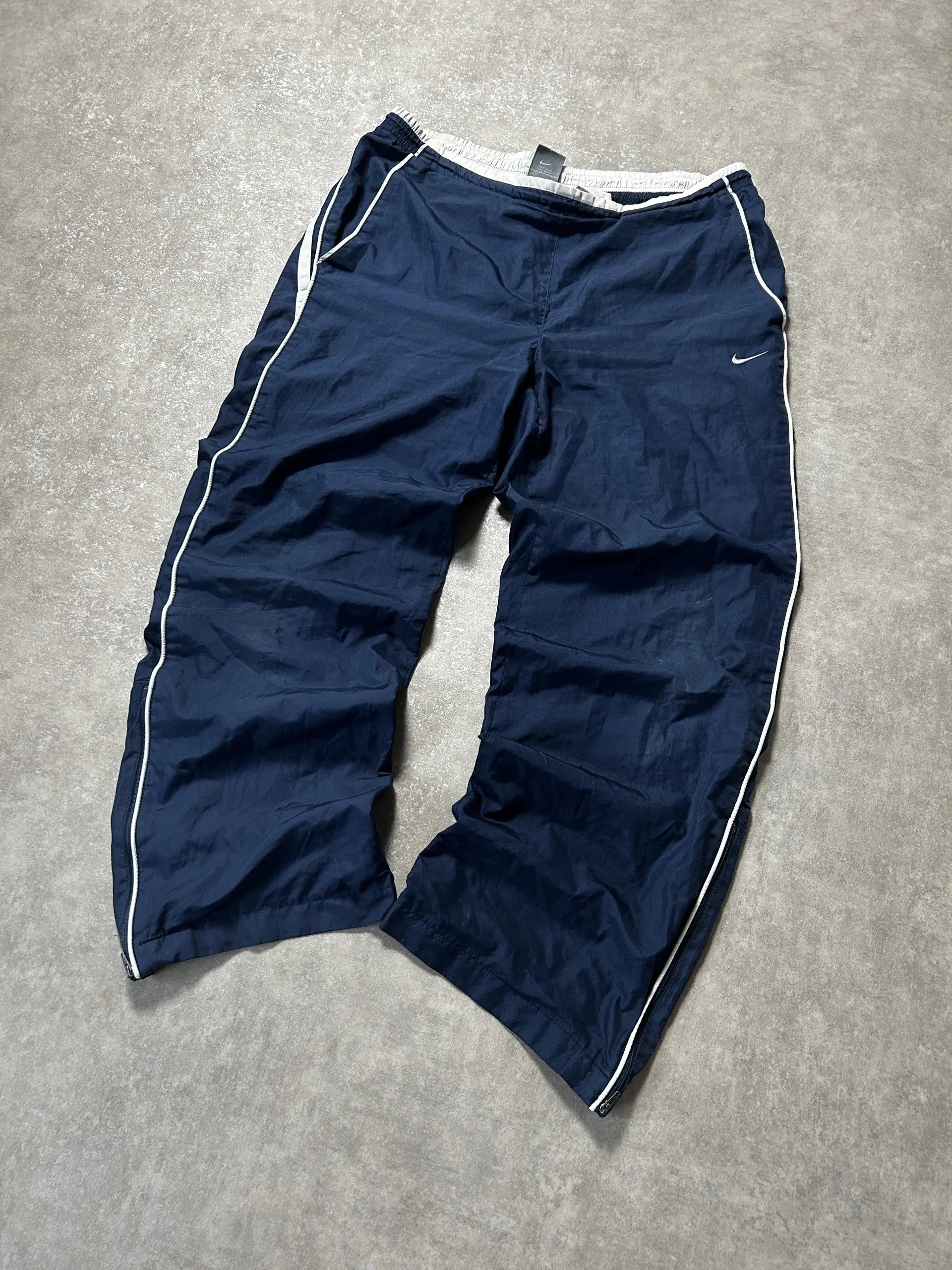 Vintage Nike Trackpants Marineblau Weiß Paspel – L