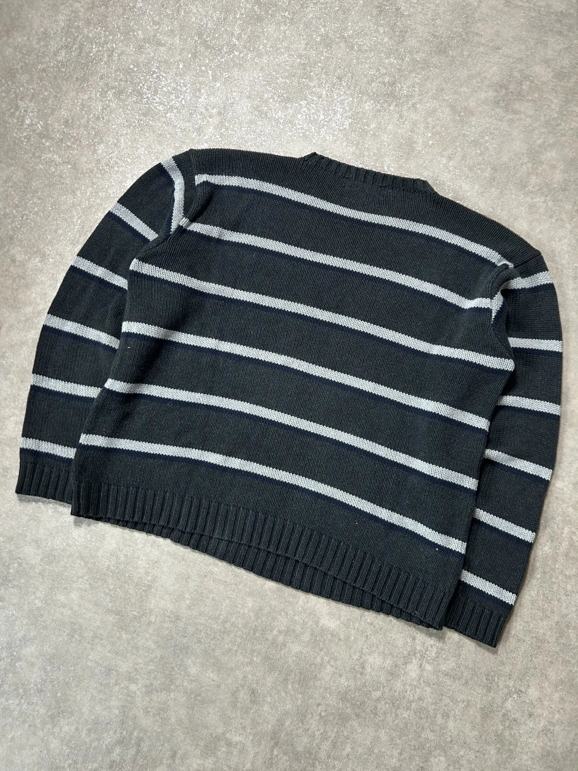 Vintage Ralph Lauren Strickpullover Grau Blau/Weiß Streifen – L – Detailansicht