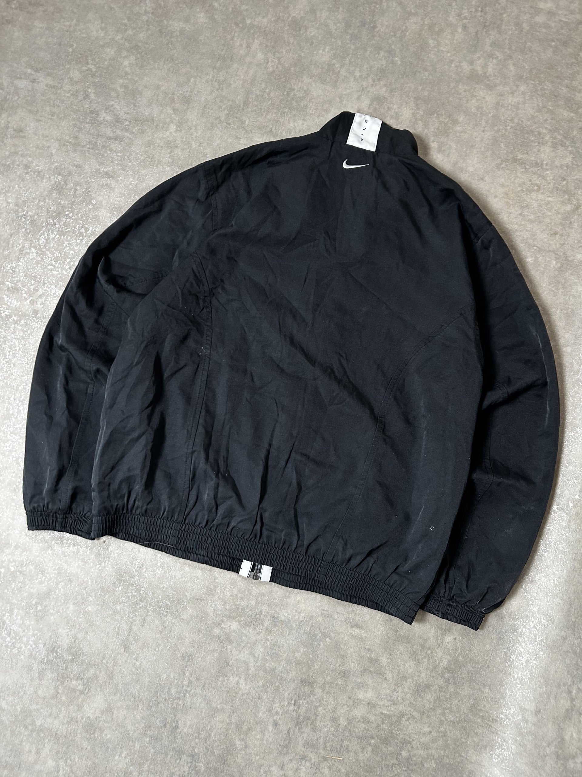 Vintage Nike Herren Trainingsjacke Vollreißverschluss Windbreaker Schwarz Weißes Streifendetail – Detailansicht