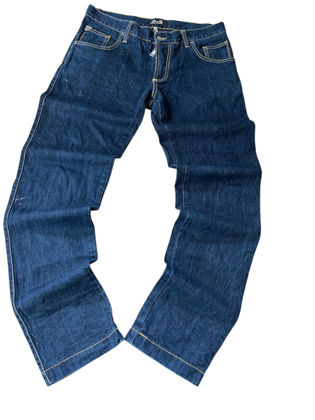 Dolce & Gabbana Jeans Indigo Blau Vorderseite Wide-Leg D&G Saum-Stickerei