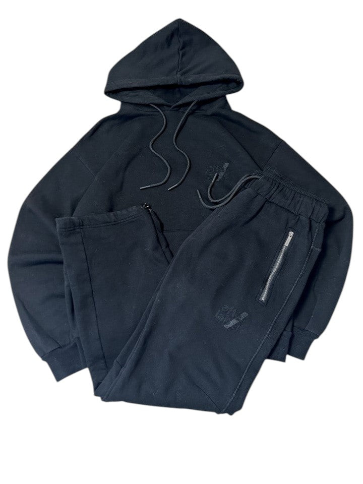Vintage After Label Trainingsanzug Schwarz – Silberner Zip Detail | Größe L
