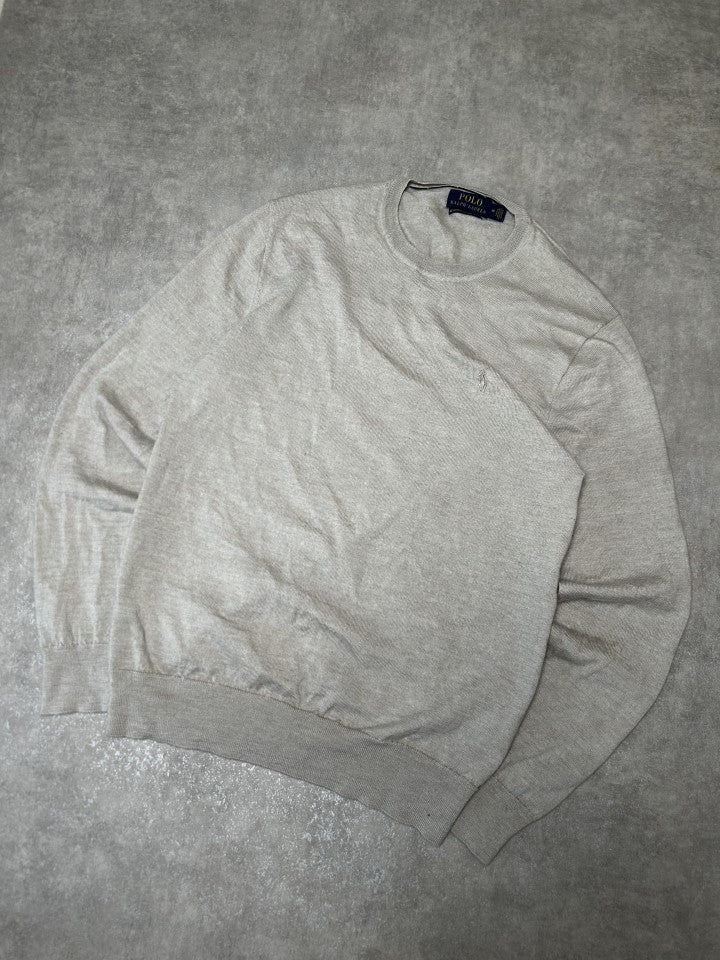 Vintage Polo Ralph Lauren Herren Pullover Slim Fit Merino Rundhals Creme