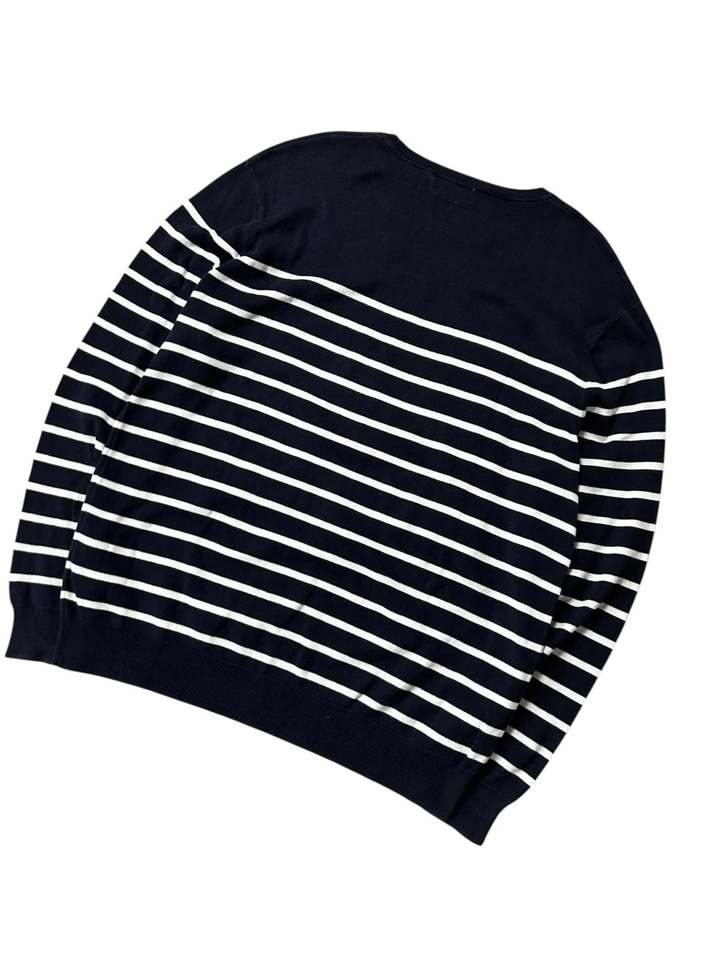 Vintage Ralph Lauren Leichter Pullover Marineblau Weiß Streifen – L – Detailansicht