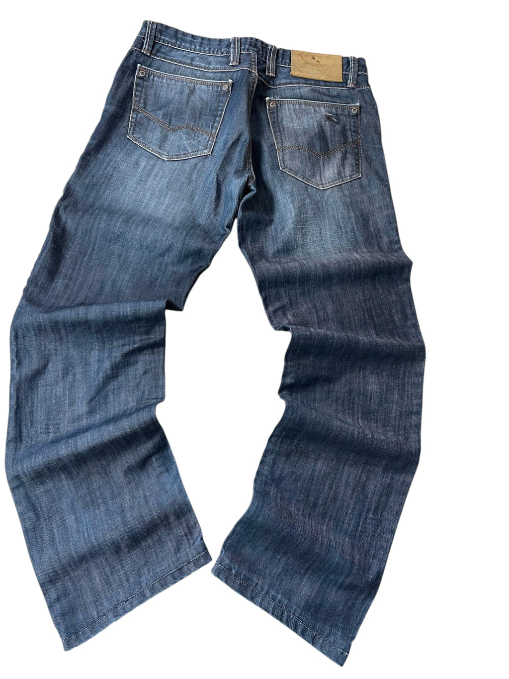 Burberry London Jeans Dark Blue Rückseite Bootcut Leder-Patch Ritter-Logo