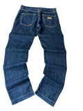 Dolce & Gabbana Jeans Indigo Blau Rückseite Wide-Leg gelbe Kontrastnähte Messing-Plakette