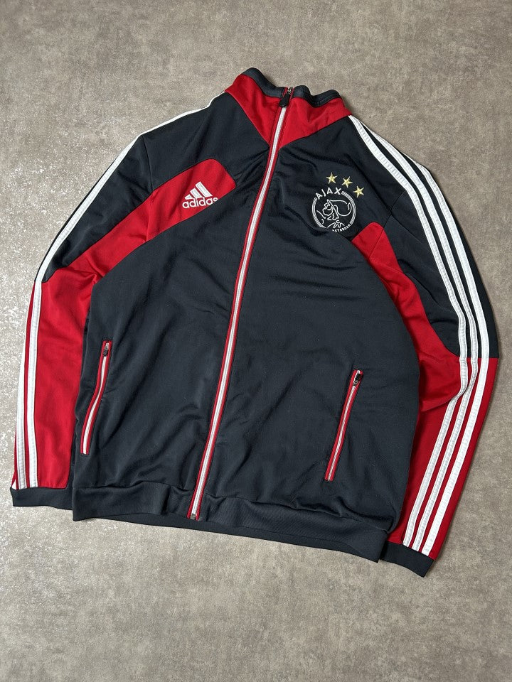 Vintage Adidas x Ajax Amsterdam Herren Trainingsjacke Vollreißverschluss Fußball-Erbe Dunkelgrau Rot