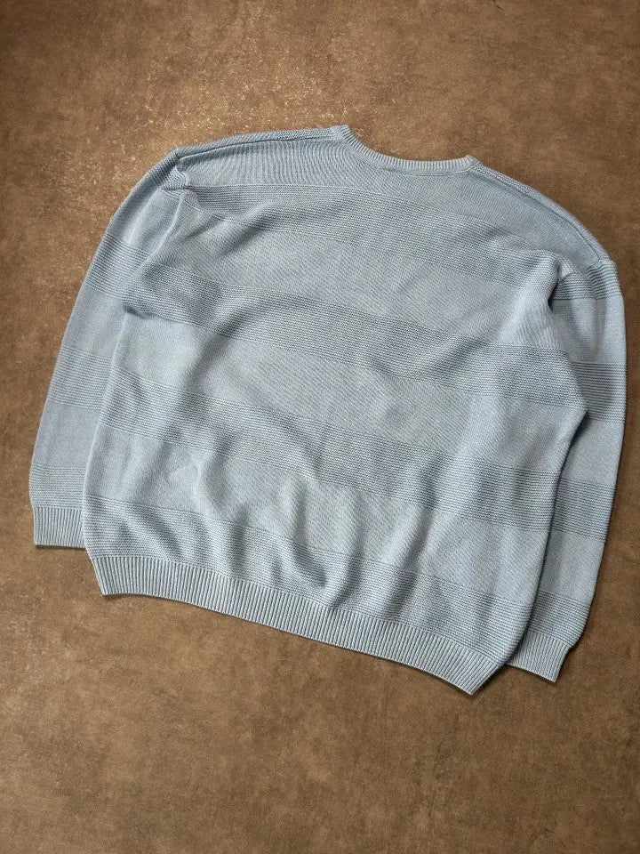Vintage Lacoste Strickpullover Hellblau / Pastellblau Strukturiertes Muster – XL – Detailansicht